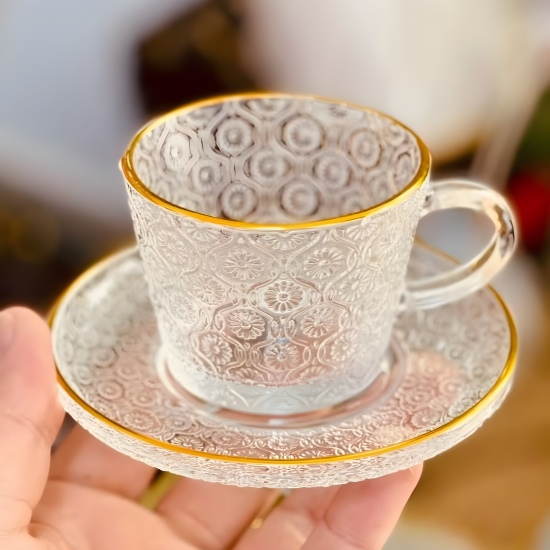 Glass Cups & Plate Set 6 Pcs